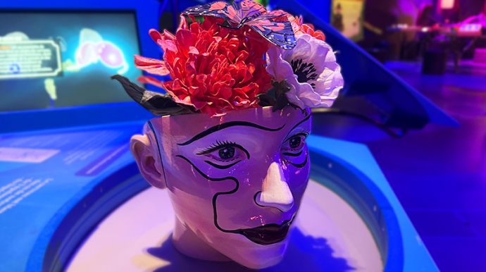 crâne avec fleur à la place du cerveau